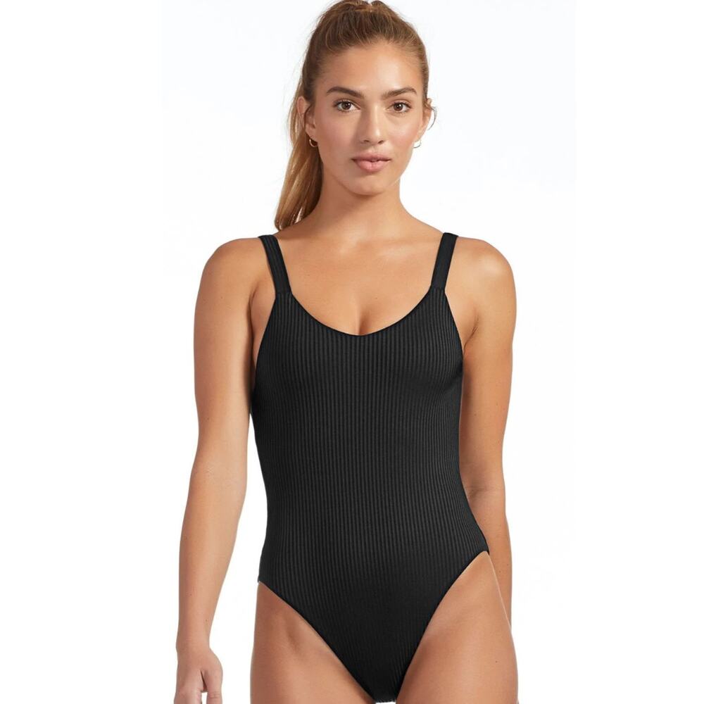 Vitamin A EcoRib Ribbed Leah Full Coverage One Piece Swimsuit in Black NWT M 8